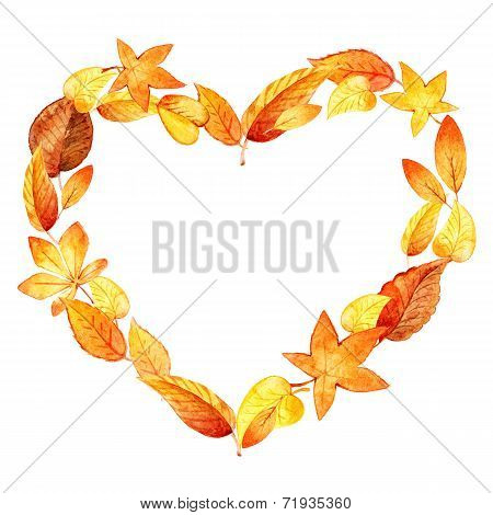 Heart from leaves. autumn. watercolor