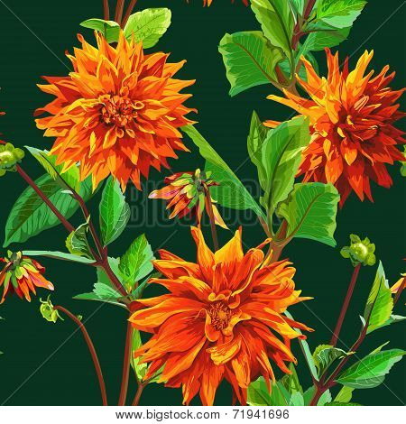 Pattern Of Georgina Flowers With Leaves 3