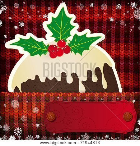 Christmas decorations on handmade knitted background.