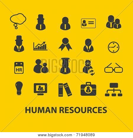 human resorces, management icons, signs, illustrations, silhouettes set, vector