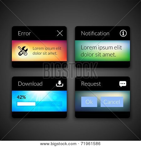 Mobile interface elements with colorful wallpaper, design for applications