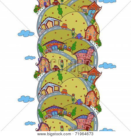 Seamless vertical pattern with cartoon houses