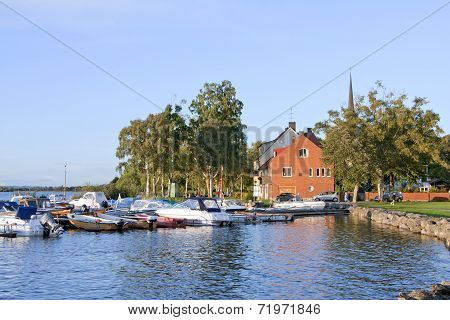 VADSTENA, SWEDEN ON SEPTEMBER 08. Harbor and boardwalk.