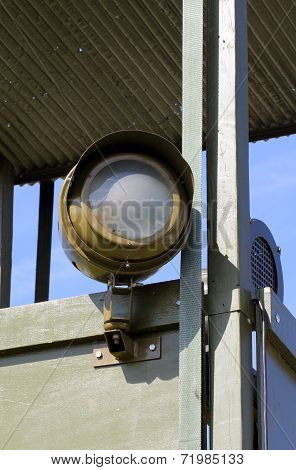 Projector on war watchtower