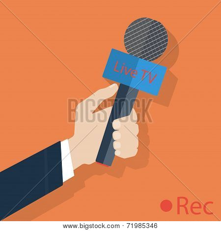 Press illustration. Microphone in hand. The concept of
