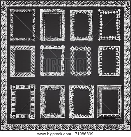 Set of chalk painted frames on a black chalkboard