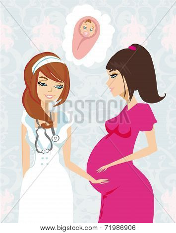 Illustration Of A Pregnant Woman Having A Prenatal Checkup
