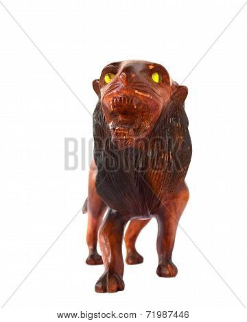 Carved wood lion model with glass eyes