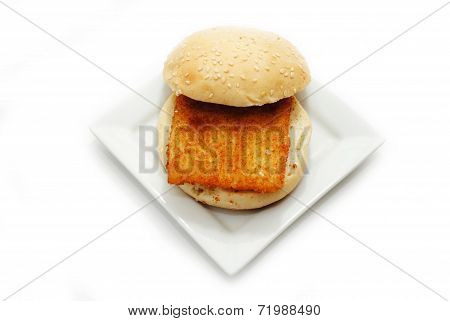 Breaded Fish Sandwich With A Sesame Bun