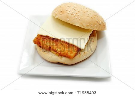 Fish Sandwhich With A Slice Of American Cheese