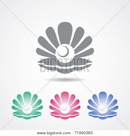 Vector shell icon with a pearl in different colors