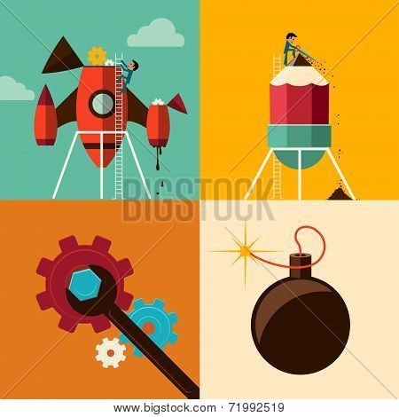 Flat Design Vector Illustration Web Concept of New Business Project Growth and Start up Development