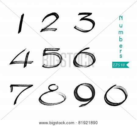 Numbers 0-9 Written With A Brush On A White Background