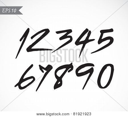 Numbers 0-9 Written With A Brush On A White Background