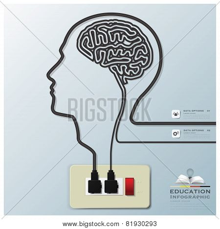 Head And Brain Shape Electricline Education Infographic Background