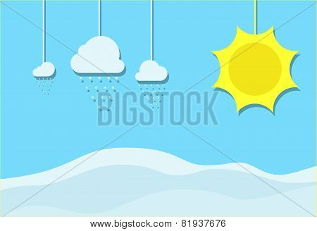 Winter day with snow field. Illustration.