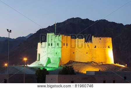Historic Fort Of Fujairah At Nigh