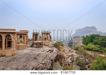 Jaswant Thada Mausoleum With Mehrangarh Fort