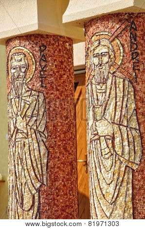 Saint Paul And Saint Andrew Mosaic On A Greek Catholic Church Column