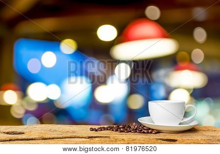 Coffee Shop Blur Background With Bokeh Image.