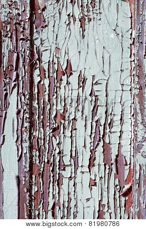 texture of old cracked wood painted blue close up