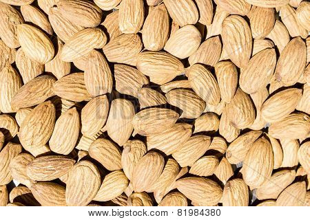 Closeup view of shelled almonds or badam or  Prunus background