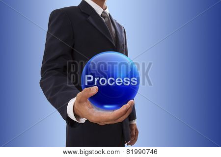 Businessman hand holding blue crystal ball