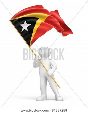 Man and East Timorese flag (clipping path included)