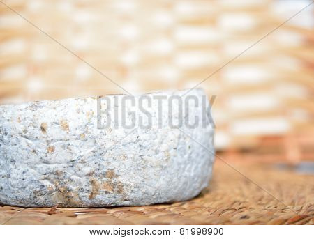 Circle Of Fresh Mild Goat Cheese Selles-sur-cher On The Straw
