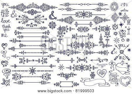 Doodle border,decor element,snowflakes.Winter love