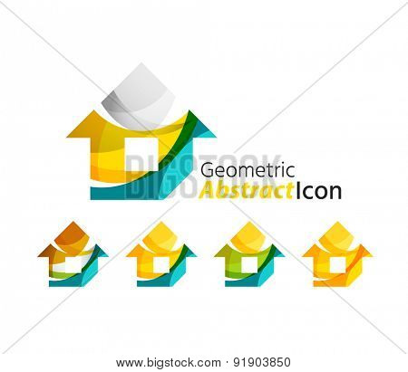 Set of abstract geometric company logo home, house, building. Vector illustration of universal shape concept made of various wave overlapping elements