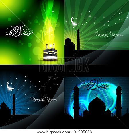 vector set of beautiful background of ramadan kareem background with qaaba sharif and mosque illustration