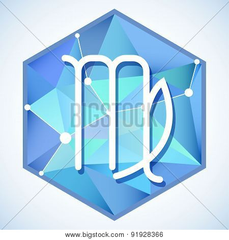 Zodiac Sign And Constellation Into Hexagonal Frames On Low Poly Background