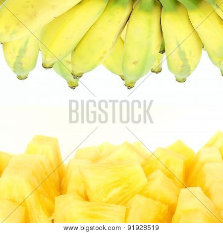 Pineapple And Bananas Isolated On The White Background