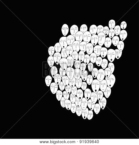Faces on the dark background