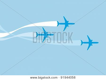 vector image of silhouettes of jet airplanes