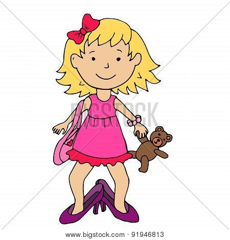 Little Girl And Big Shoes