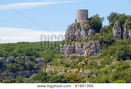 Medieval tower in town Balazuc
