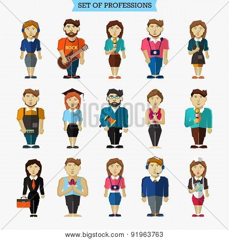 Set Of 15 Professions. Meteorologist, Hairdresser, Interviewer,