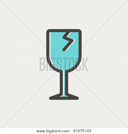 Broken glass wine icon thin line for web and mobile, modern minimalistic flat design. Vector icon with dark grey outline and offset colour on light grey background.