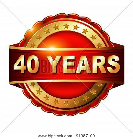 40 Years Anniversary Golden Label With Ribbon
