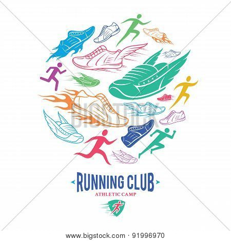 Running Club Label Template, Running Shoes Pattern