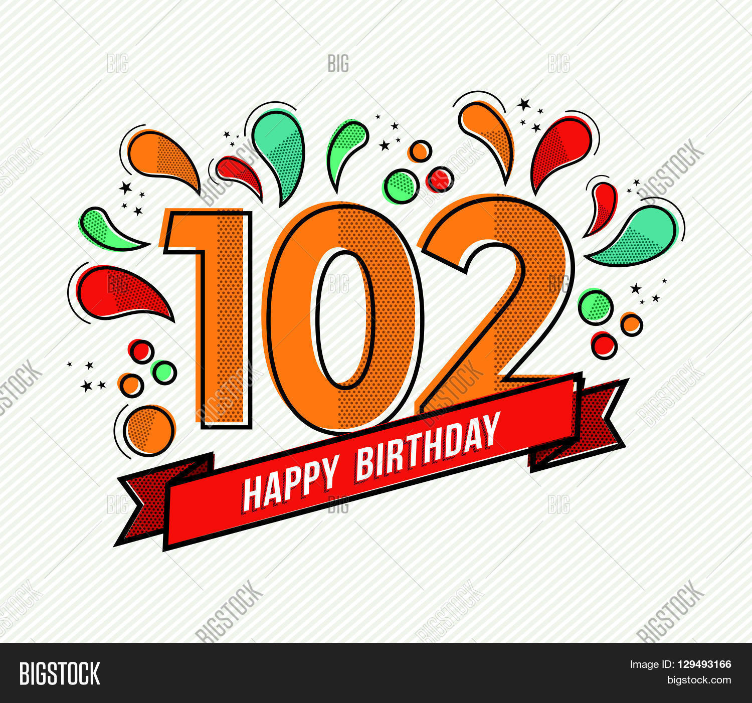 Color Happy Birthday Number 102 Flat Line Design