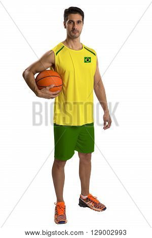 Professional Brazilian Basketball Player With Ball.
