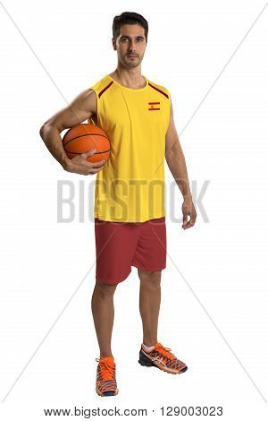 Professional Spanish Basketball Player With Ball.
