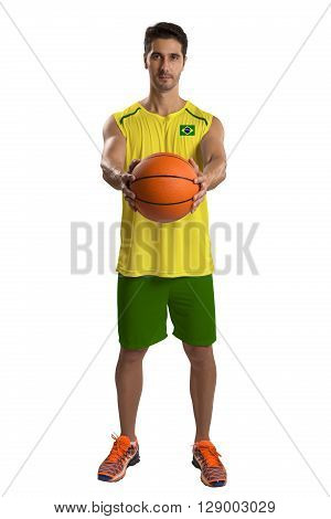 Professional Brazilian Basketball Player With Ball.