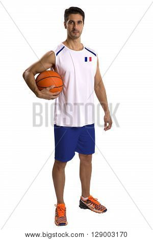 Professional French Basketball Player With Ball.