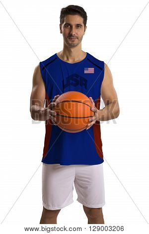 Professional American Basketball Player With Ball.