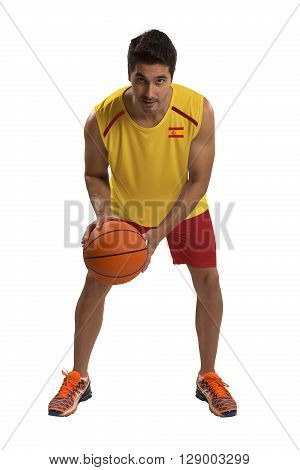 Professional Spanish Basketball Player With Ball.