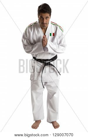 Italian judo fighter on a white background